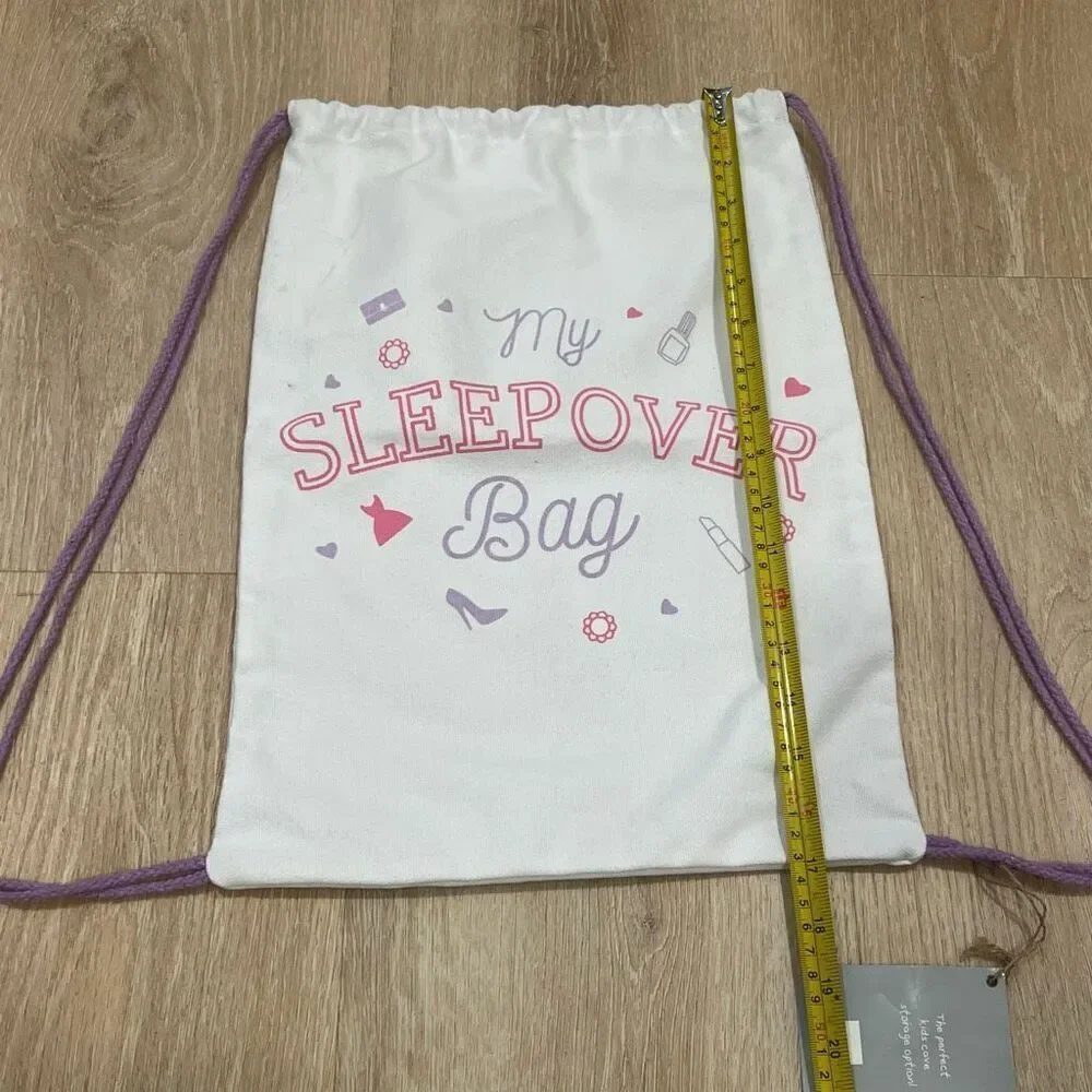 RGI Home, My Sleepover Bag, Girl’s White Drawstring Bag Pink & Purple NWT *FLAW*